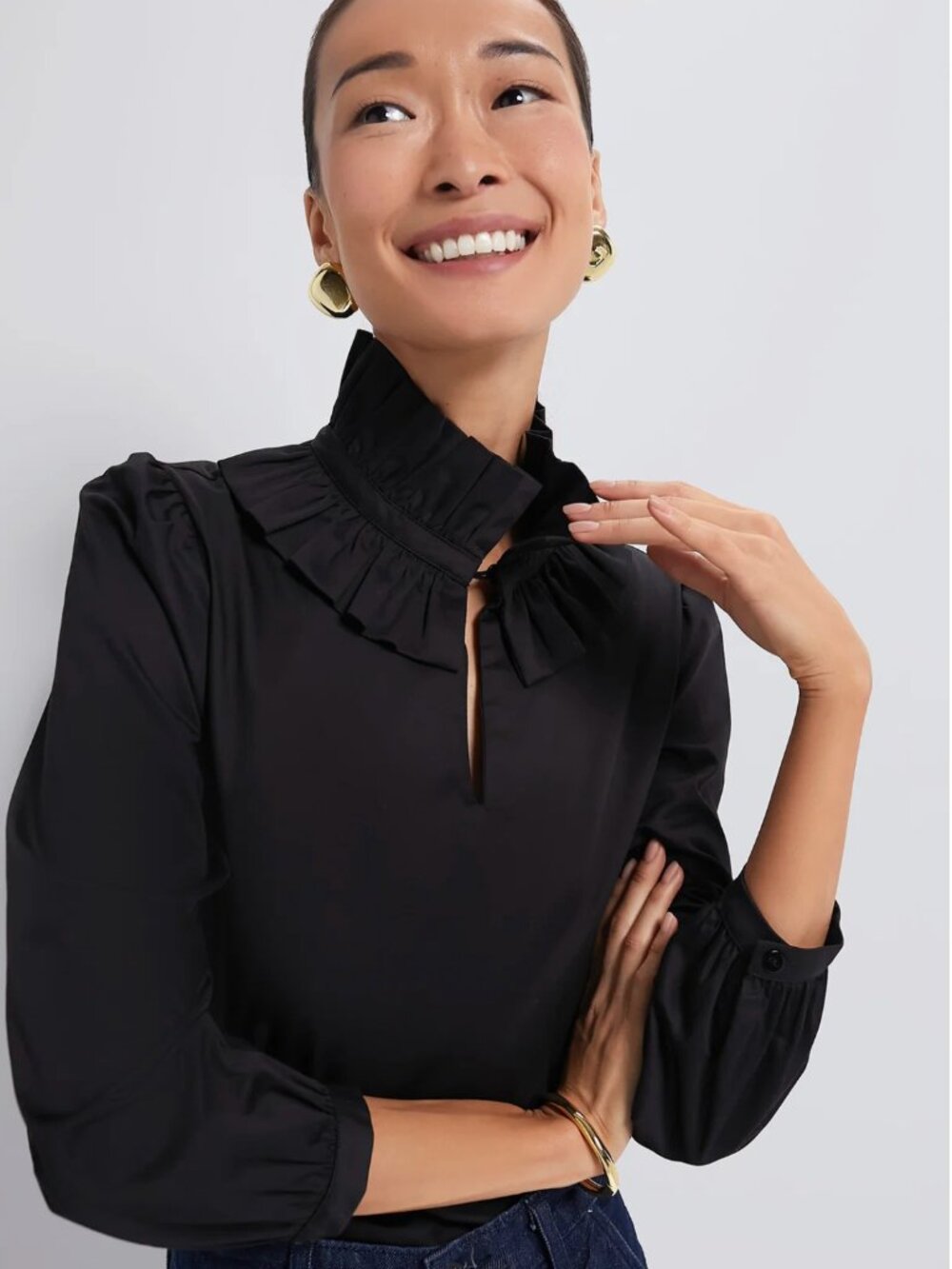 Tuckernuck Black Ruffle Neck Bouvier Blouse
